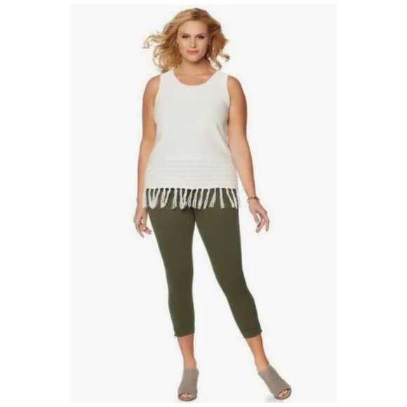 Lysse Country Blue White Lightweight Sweater Knit Lexi Tunic Tank Fringe Sz XL - Picture 4 of 9